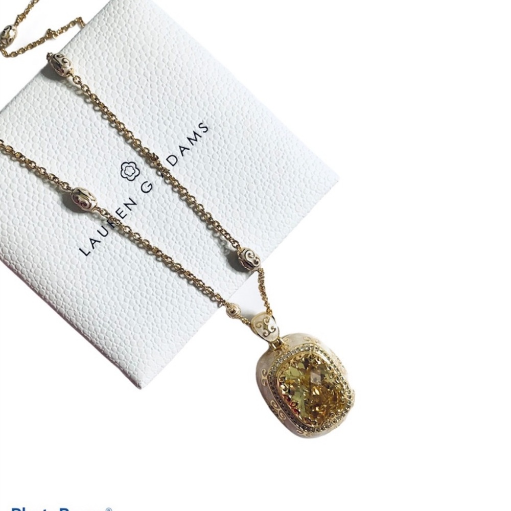 NWB NWT Lauren Adams Necklace Long Pendant Cream Enamel Gold CZ Vintage Elegant - Picture 4 of 13
